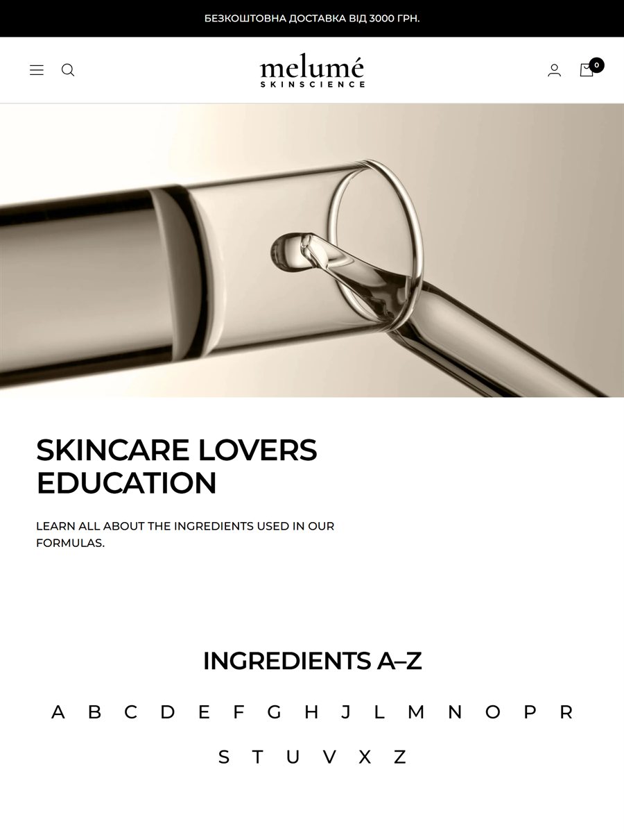 Melumé Skinscience ingredient library on a tablet